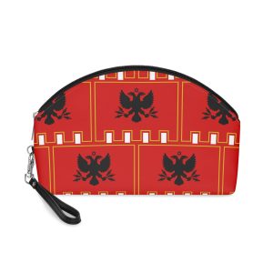 Flag Piana Degli Albanesi Sicily Historical Arbereshe Albanian Community Flag Red With Black Doubleh Makeup Bag