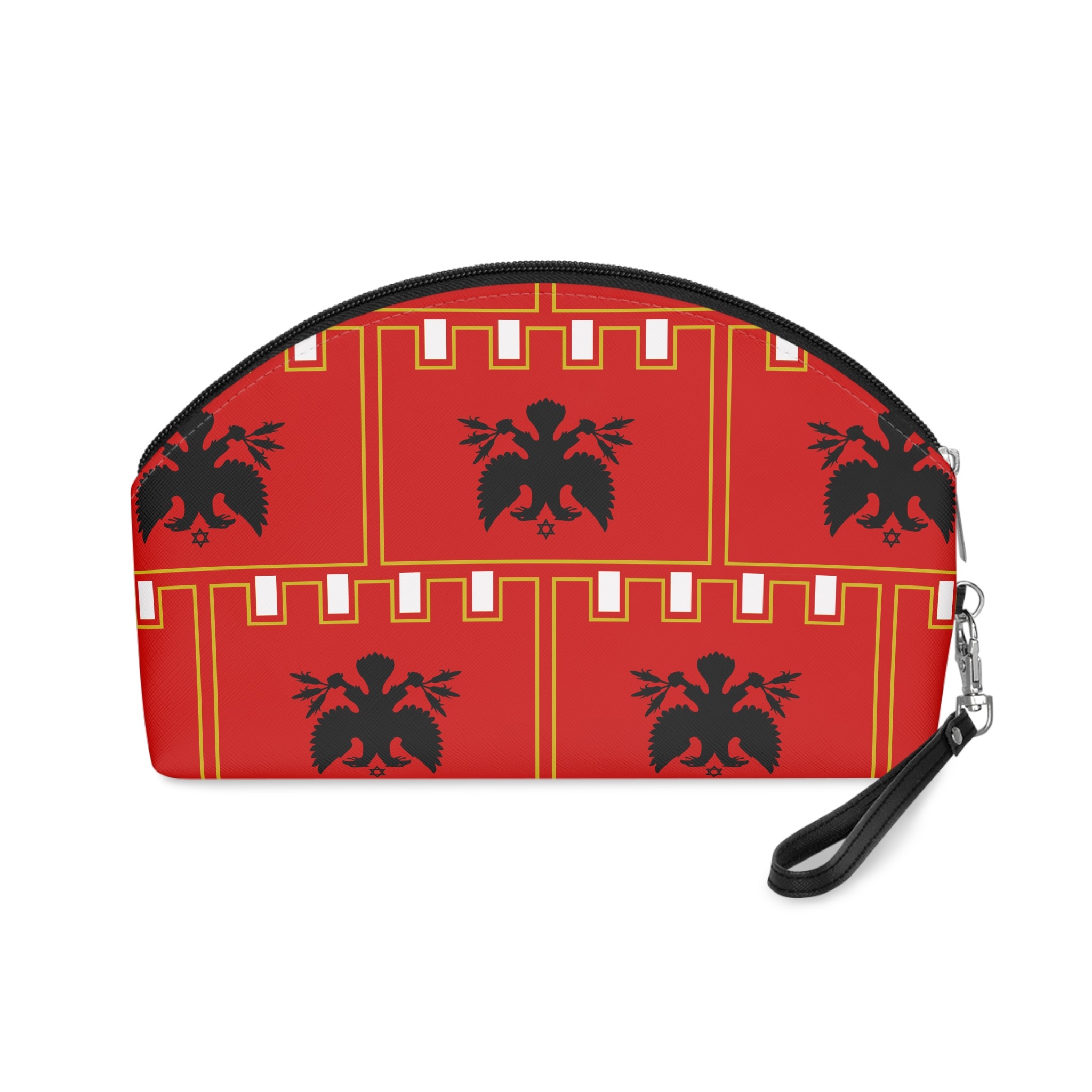Flag Piana Degli Albanesi Sicily Historical Arbereshe Albanian Community Flag Red With Black Doubleh Makeup Bag - Image 2
