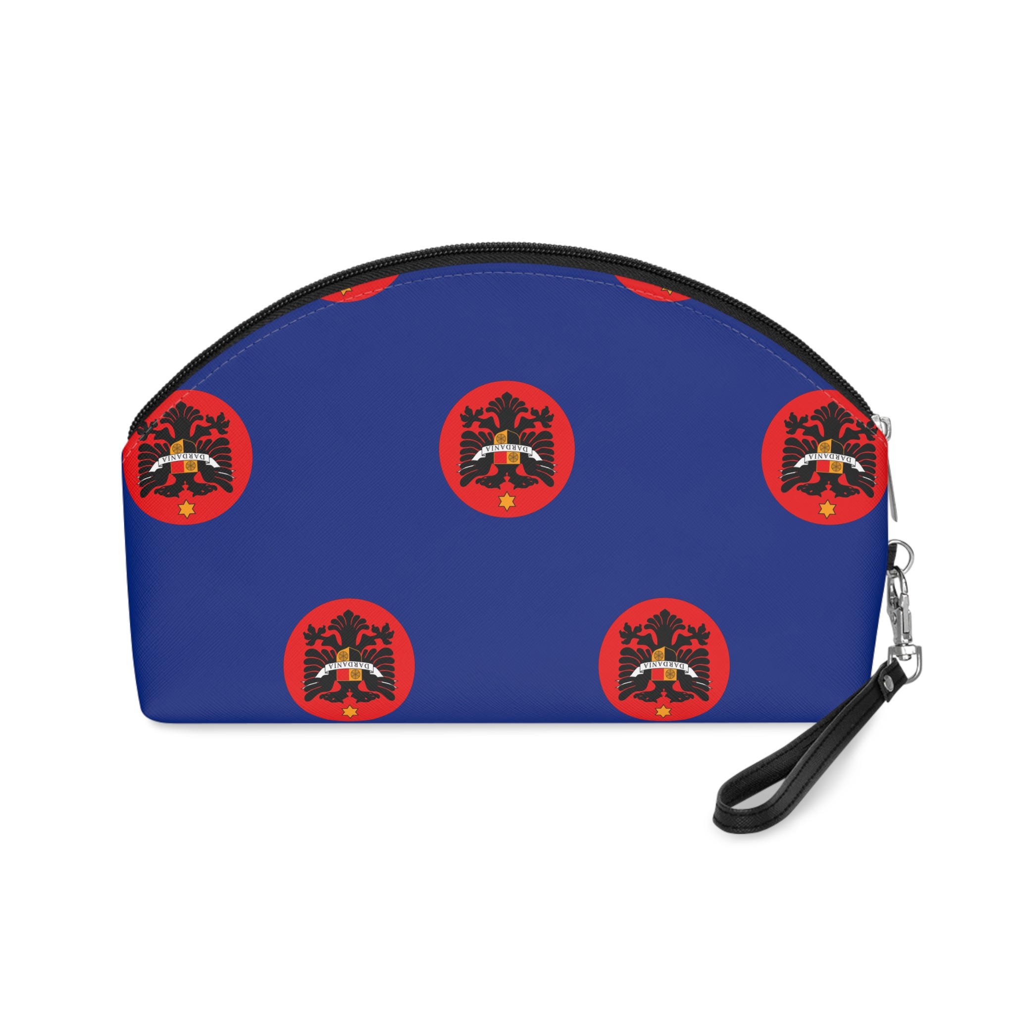 Flag Dardania Blue Field With Golden Double Headed Eagle Sun Albanian Herita Makeup Bag - Image 2