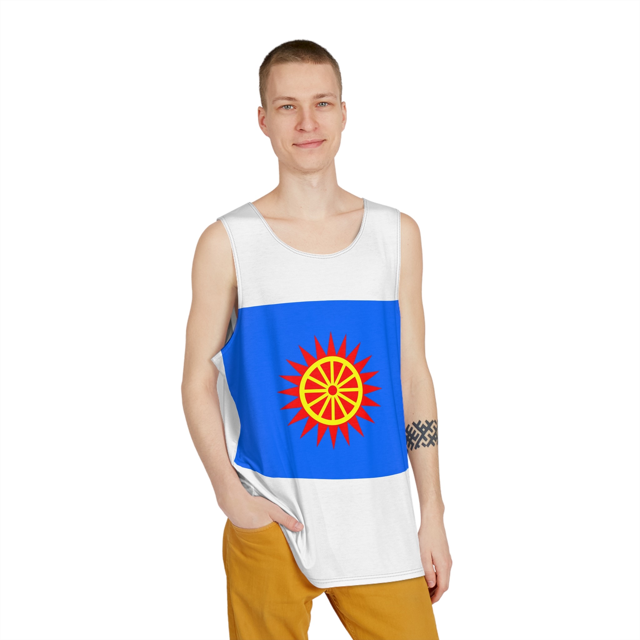 Flag of Obukhiv Raion Mens Tank Aop - Image 3