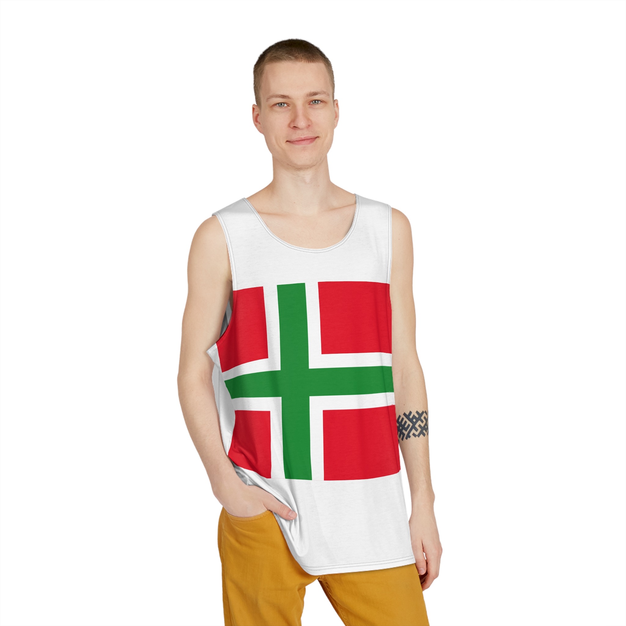 Flag Denmark Bornholmsflaget Mens Tank Aop - Image 3