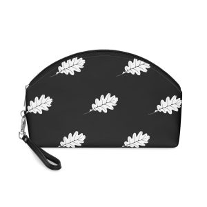 Stylized White Oak Leaf Black Background Makeup Bag