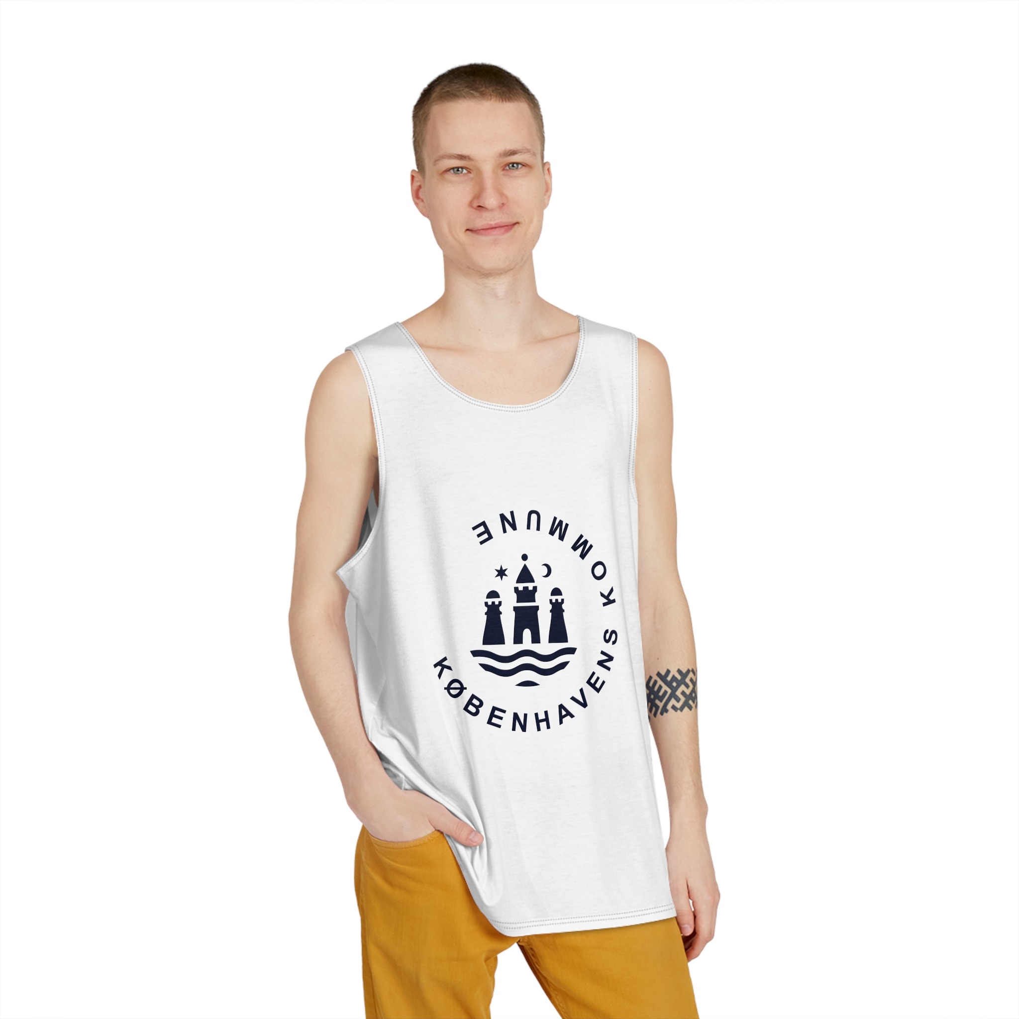 Flag of Copenhagen Municipality, Denmark Mens Tank Aop - Image 3