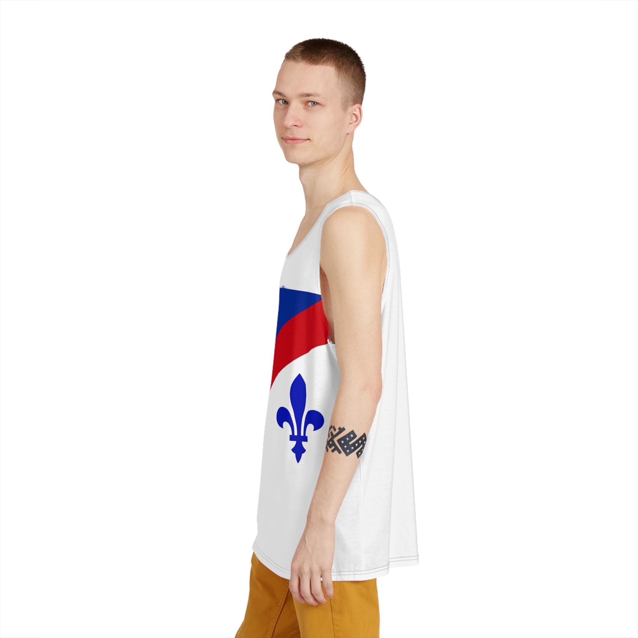 Drapeau Francoamericain Frenchamerican Tricolor Flag Symbol Francophone Comm Mens Tank Aop