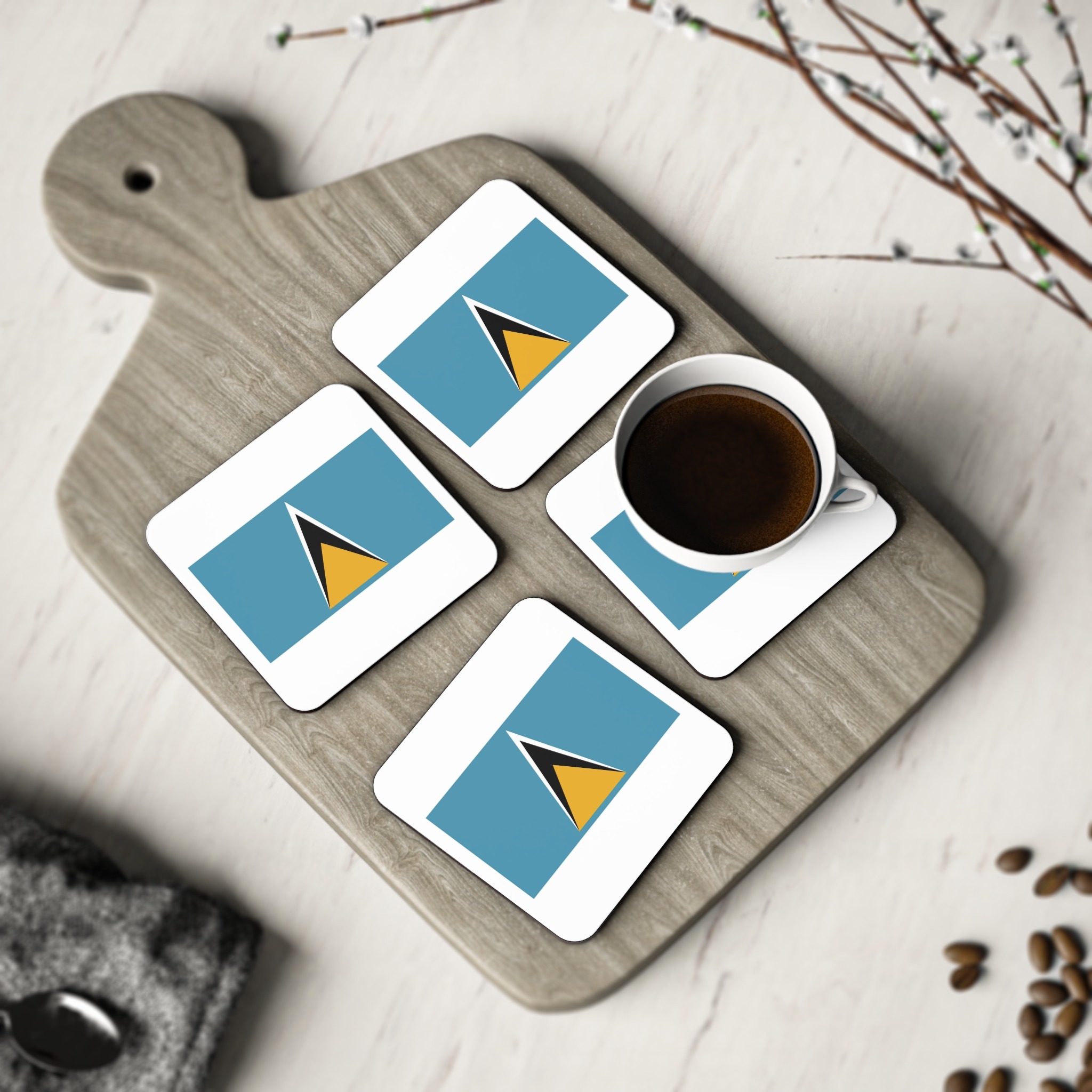National Flag Saint Lucia With Iconic Triangles Coasters - Image 8