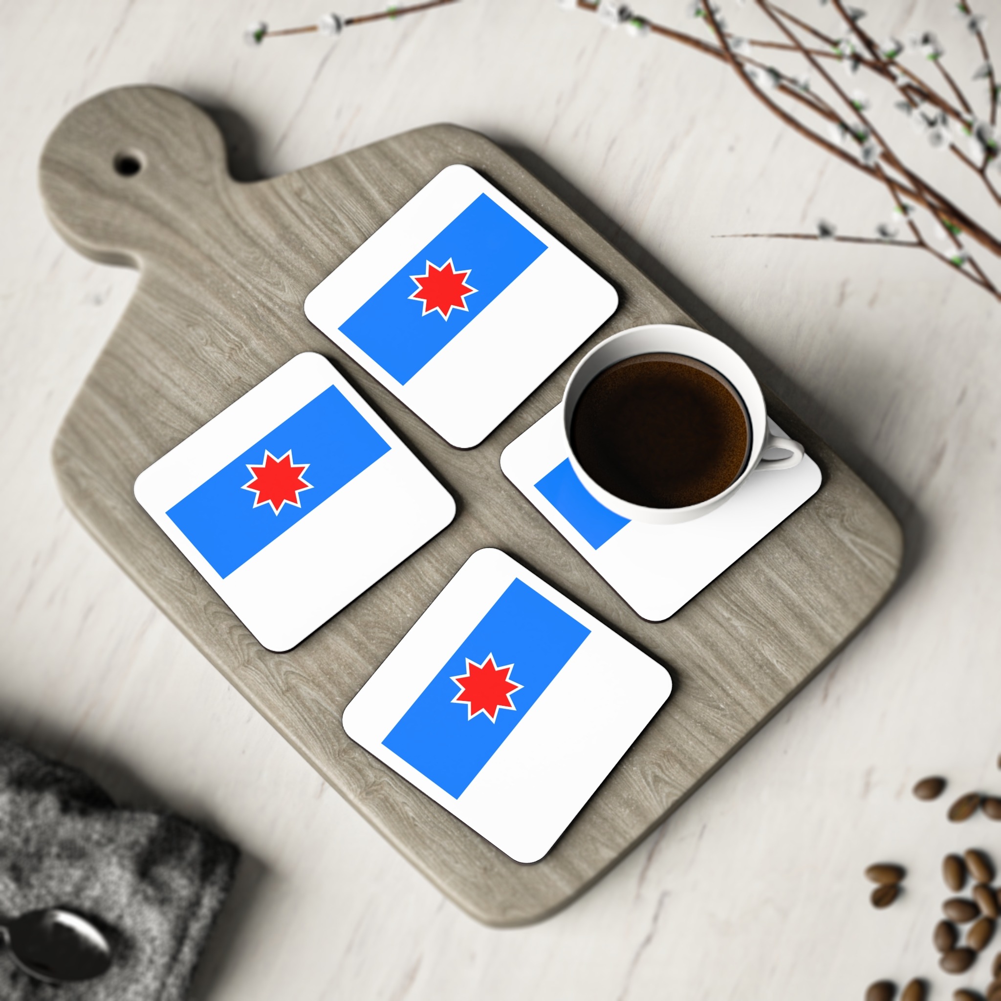 Orok Uilta Flag Blue White Yellow Indigenous Banner Sakhalin Symbol Arctic Heritage Coasters - Image 8