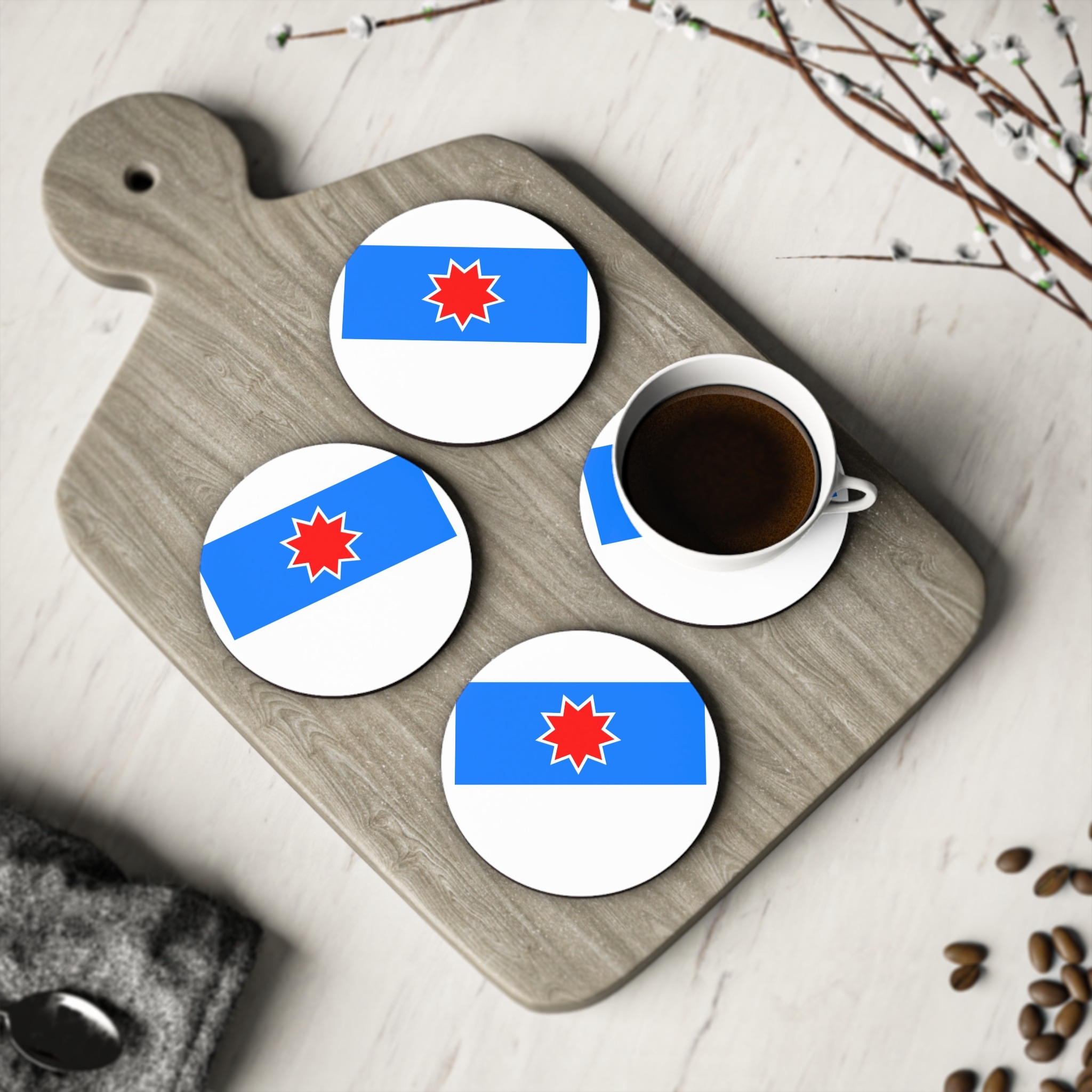 Orok Uilta Flag Blue White Yellow Indigenous Banner Sakhalin Symbol Arctic Heritage Coasters - Image 4