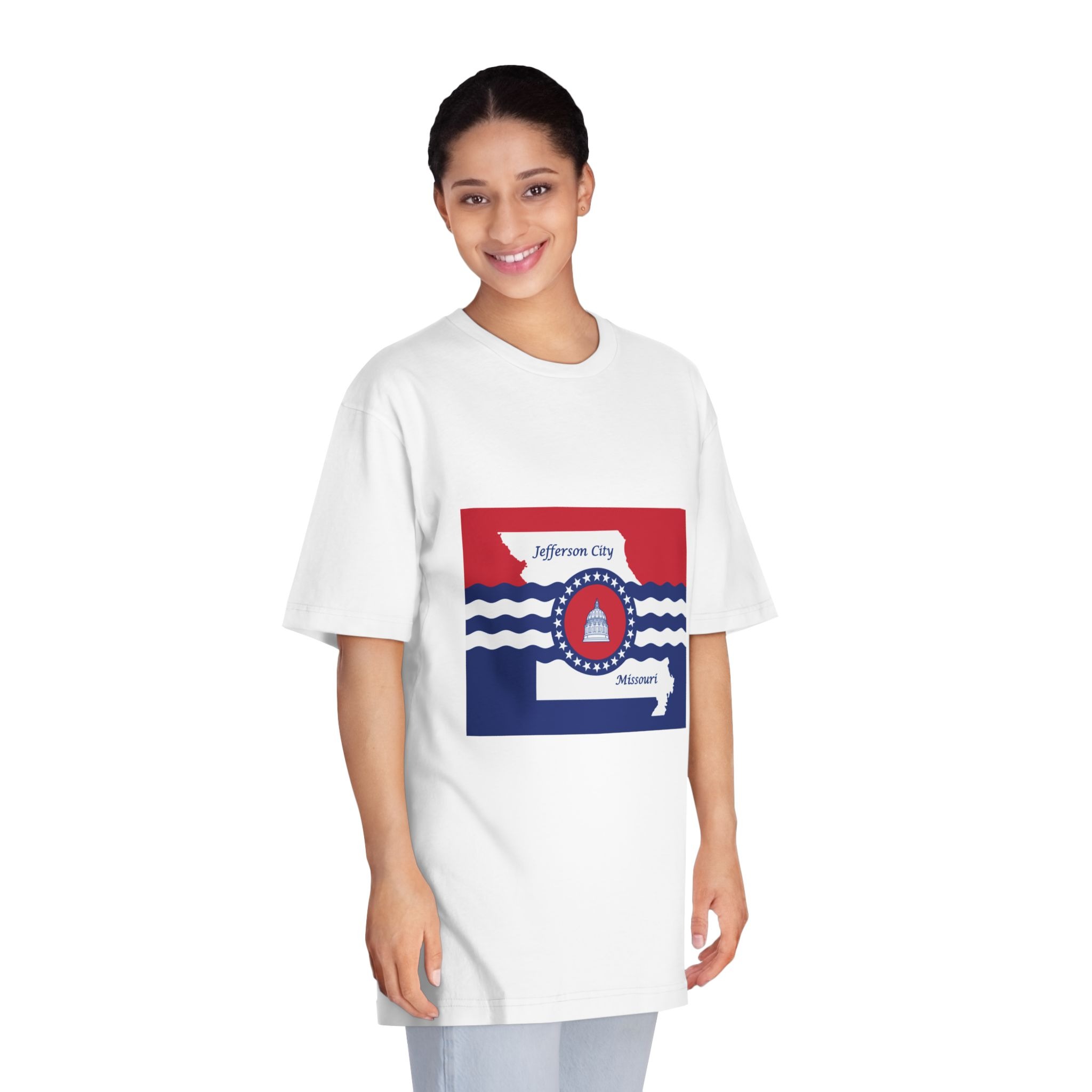 Flag of Jefferson City, Missouri Unisex Classic Crewneck T Shirt - Image 3