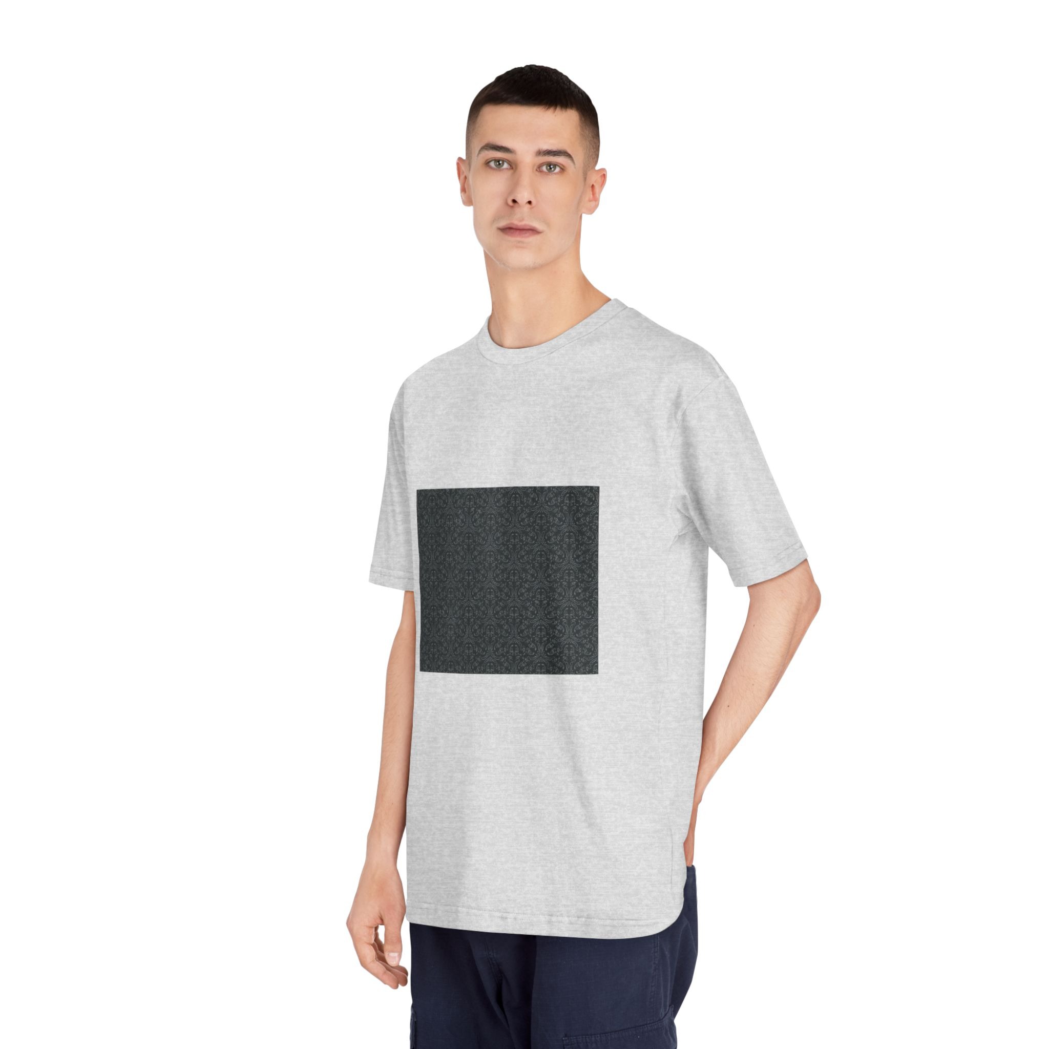 Dark Background With Floral White Ornament Unisex Classic Crewneck T Shirt - Image 16