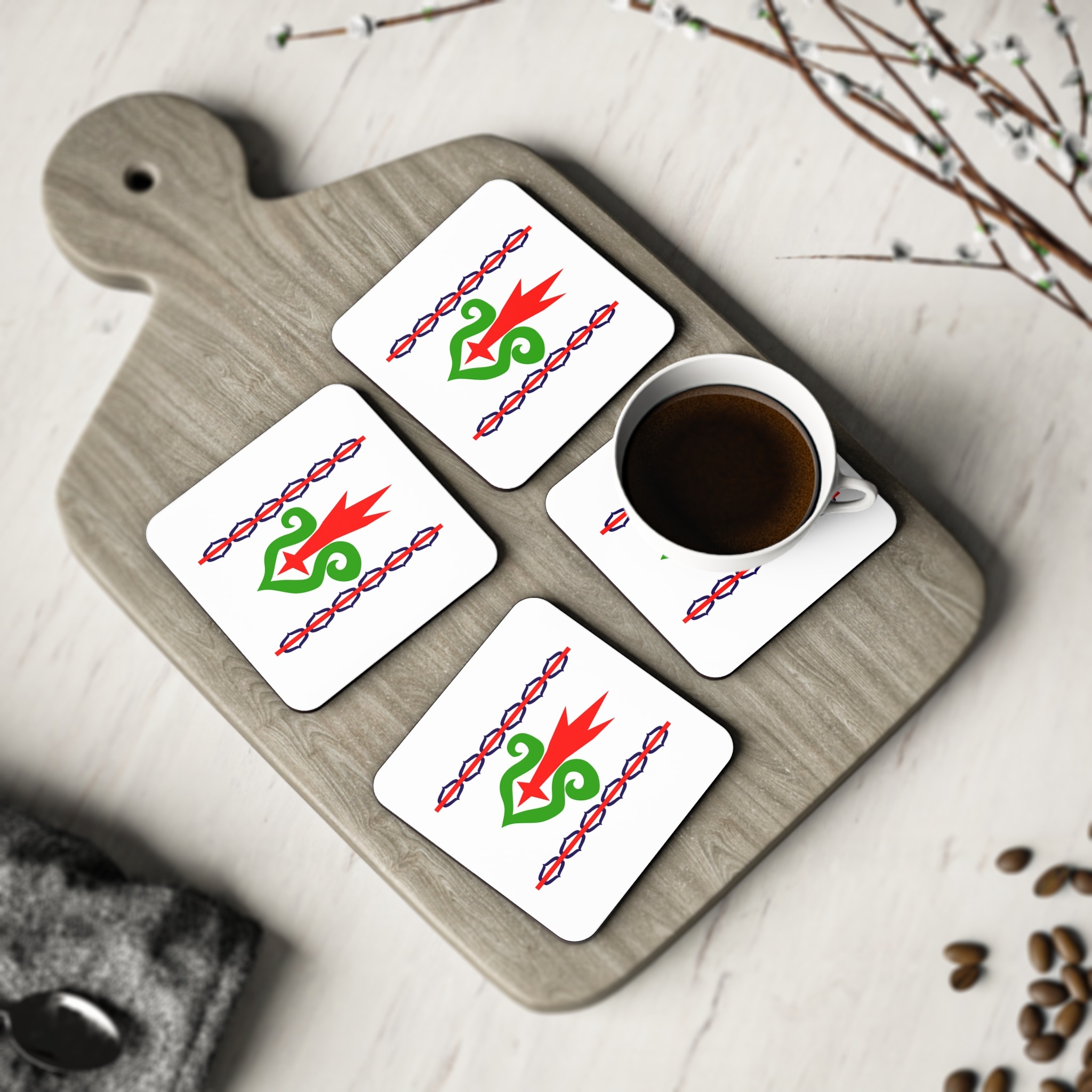 Traditional Flag Sakhalin Kuril Ainu Indigenous Japanese Banner Symbolizing Heritage Coasters - Image 8