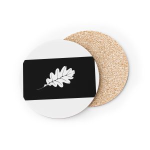 Stylized White Oak Leaf Black Background Coasters