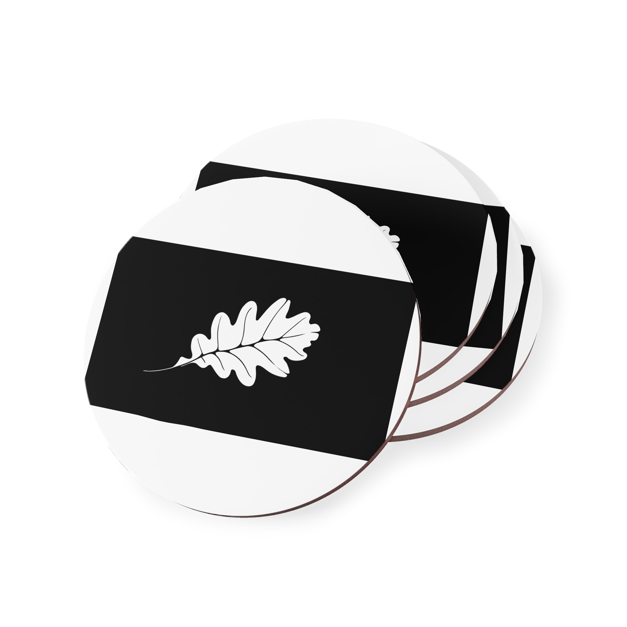 Stylized White Oak Leaf Black Background Coasters - Image 3
