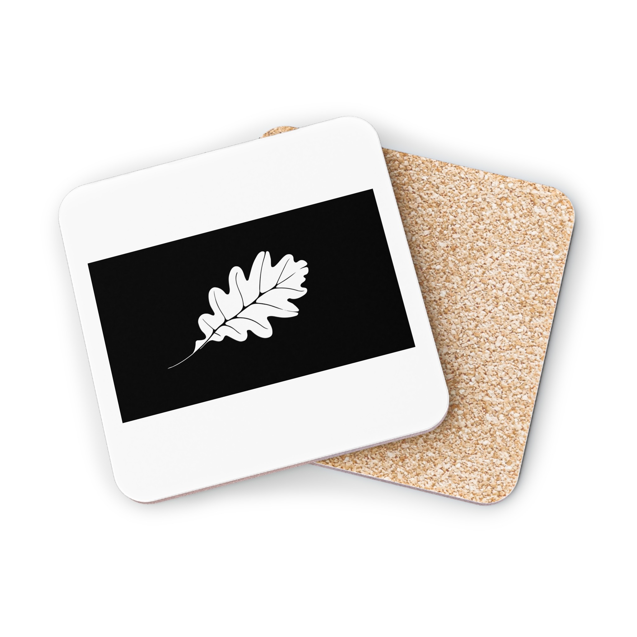 Stylized White Oak Leaf Black Background Coasters - Image 6