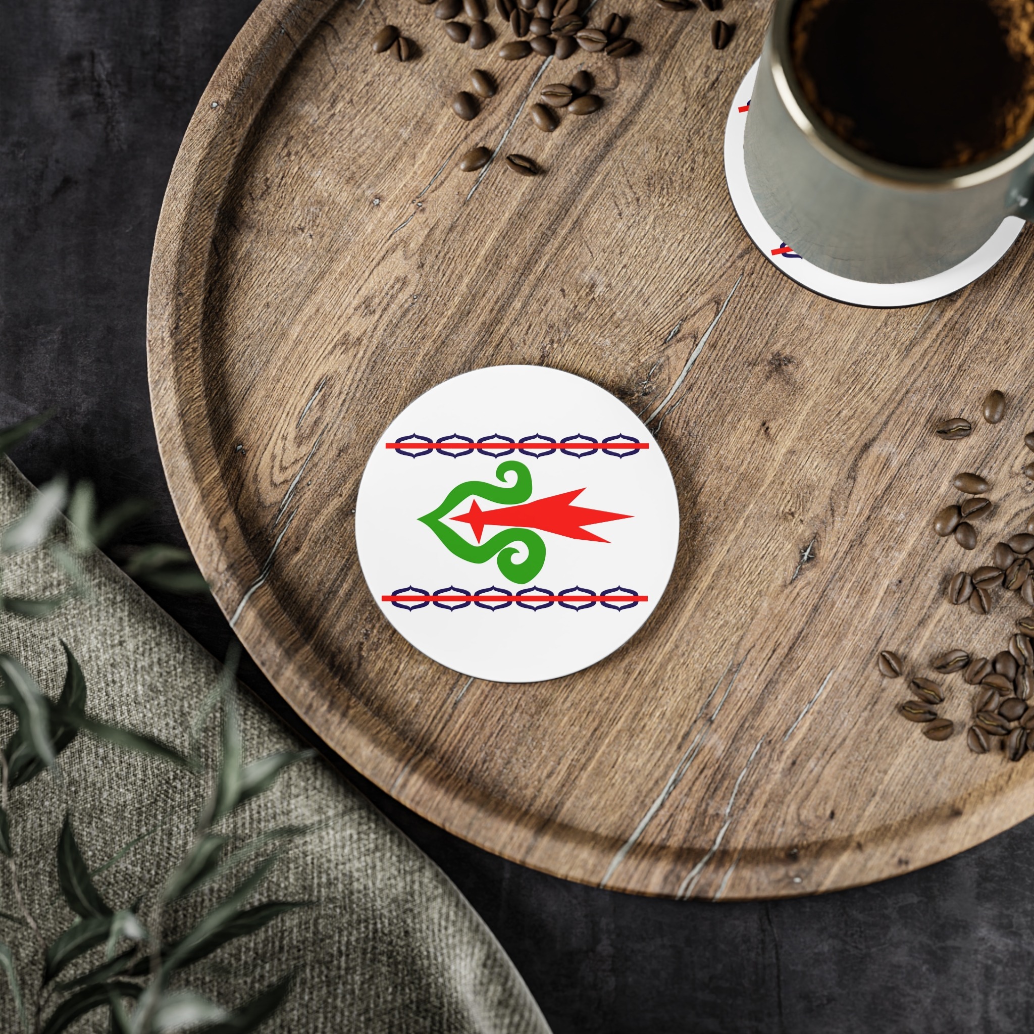 Traditional Flag Sakhalin Kuril Ainu Indigenous Japanese Banner Symbolizing Heritage Coasters - Image 2