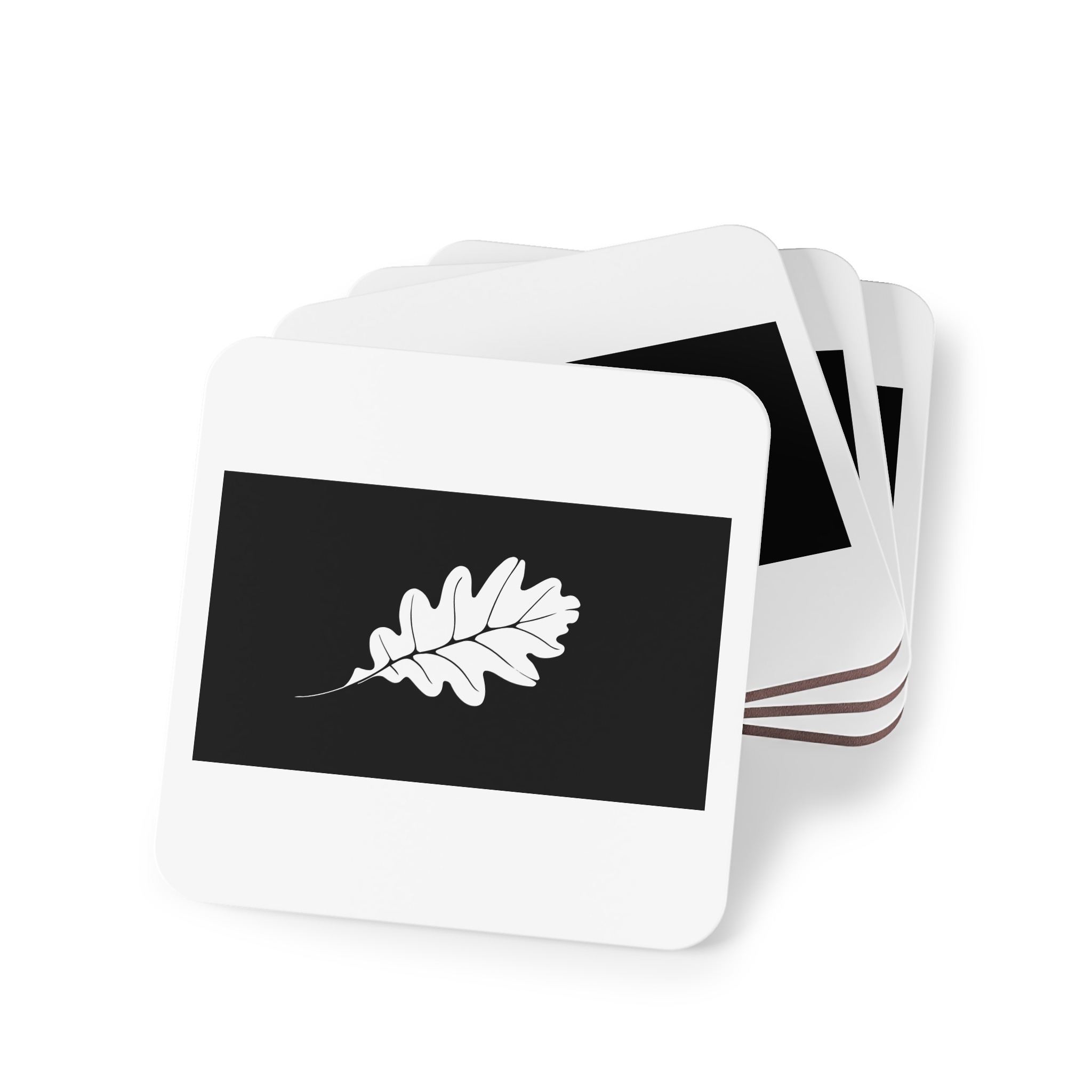 Stylized White Oak Leaf Black Background Coasters - Image 7