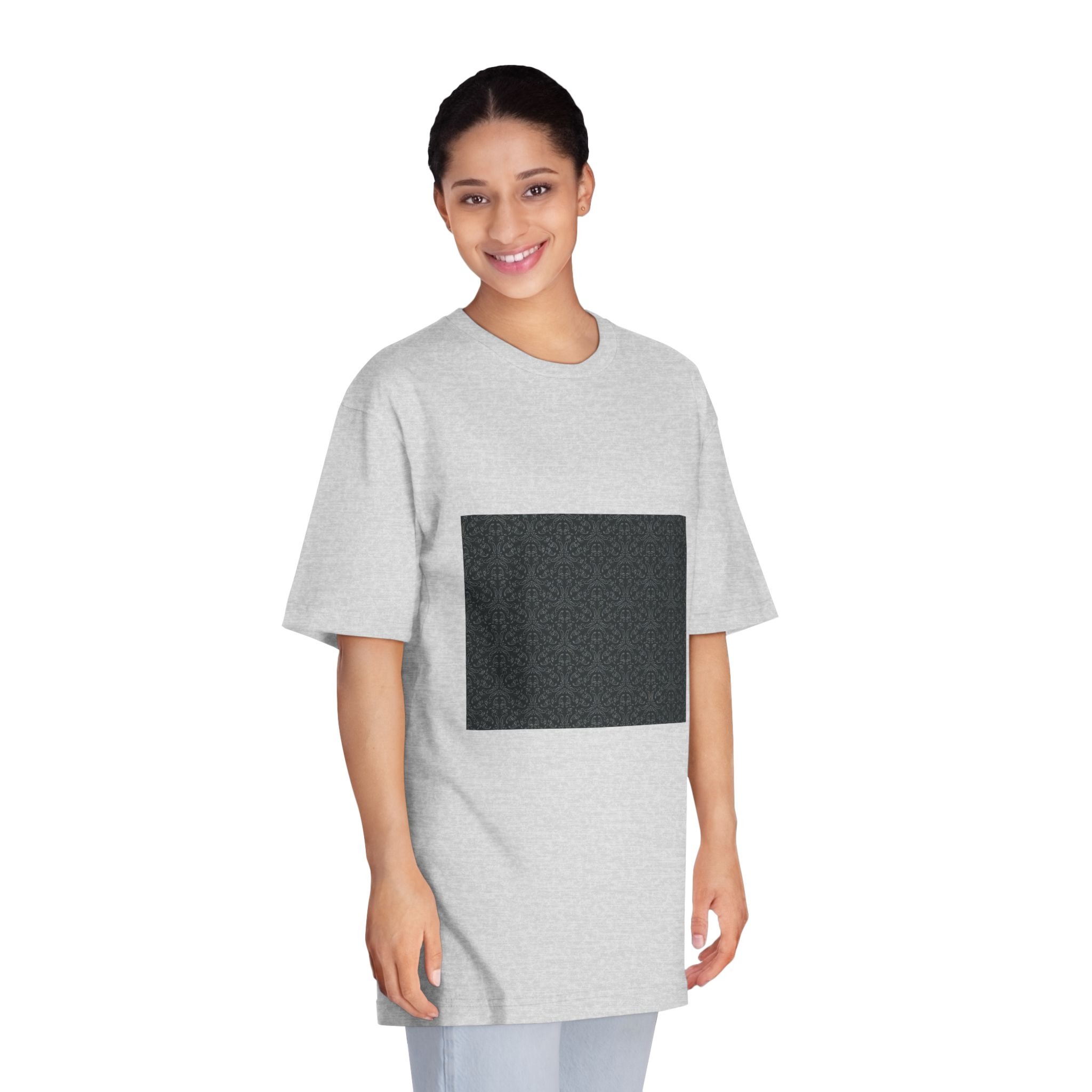 Dark Background With Floral White Ornament Unisex Classic Crewneck T Shirt - Image 15