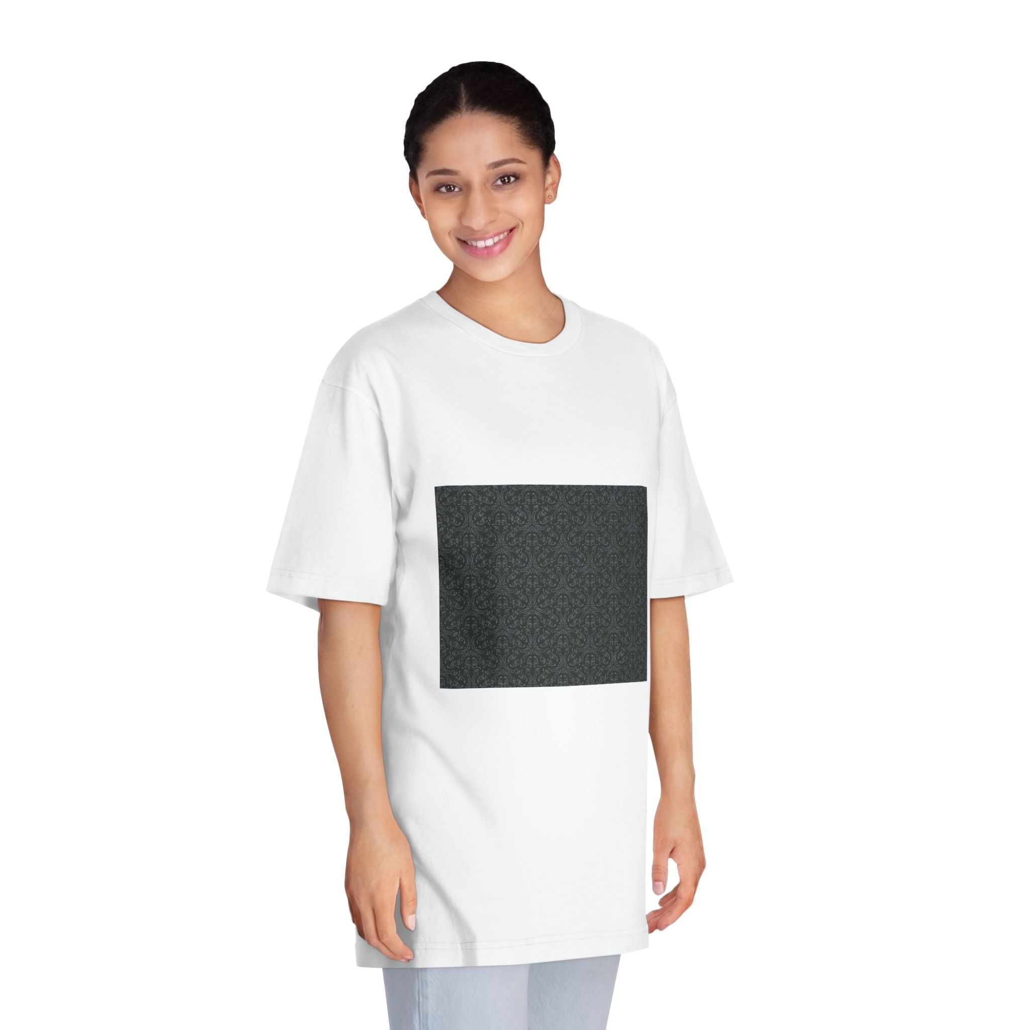 Dark Background With Floral White Ornament Unisex Classic Crewneck T Shirt - Image 3