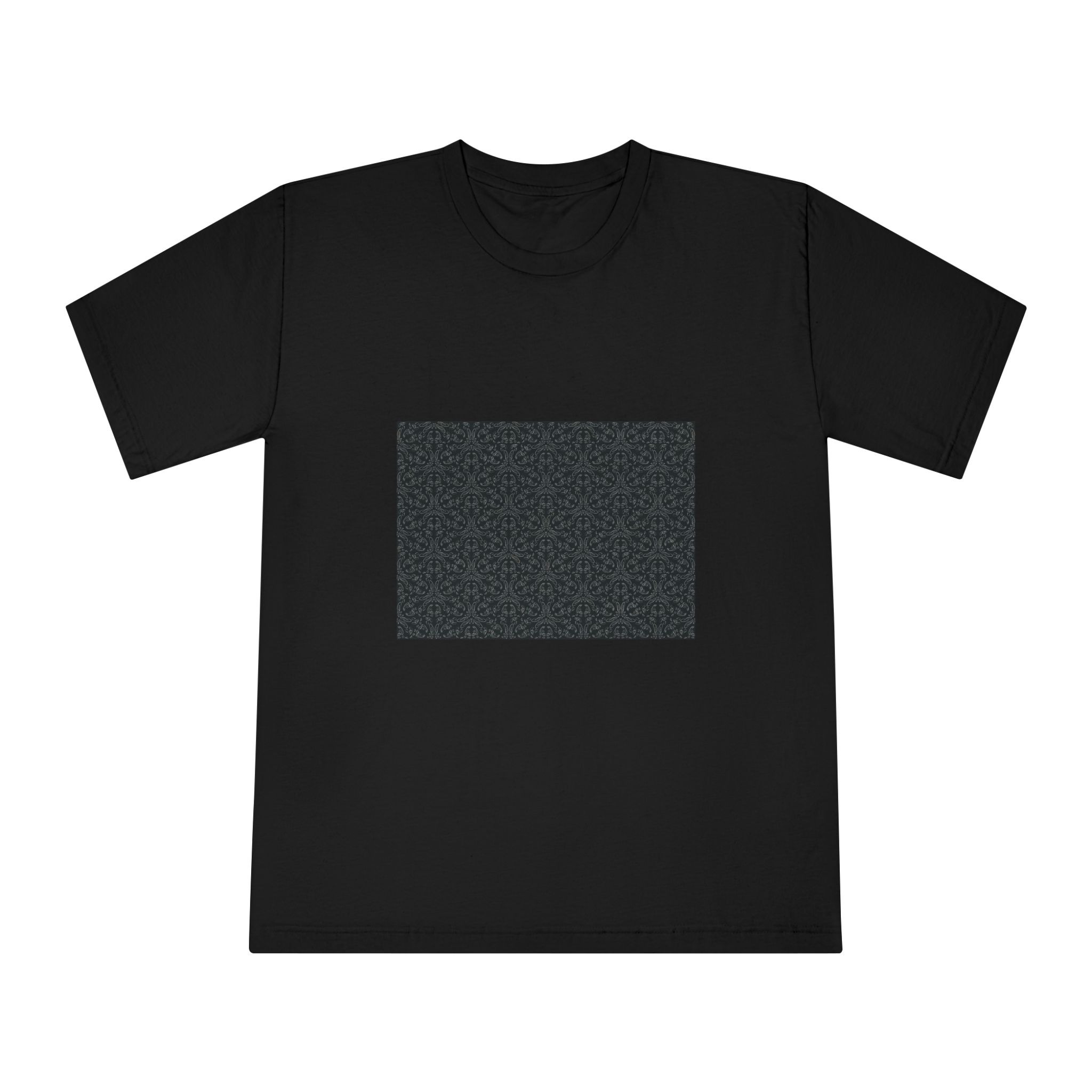 Dark Background With Floral White Ornament Unisex Classic Crewneck T Shirt - Image 5