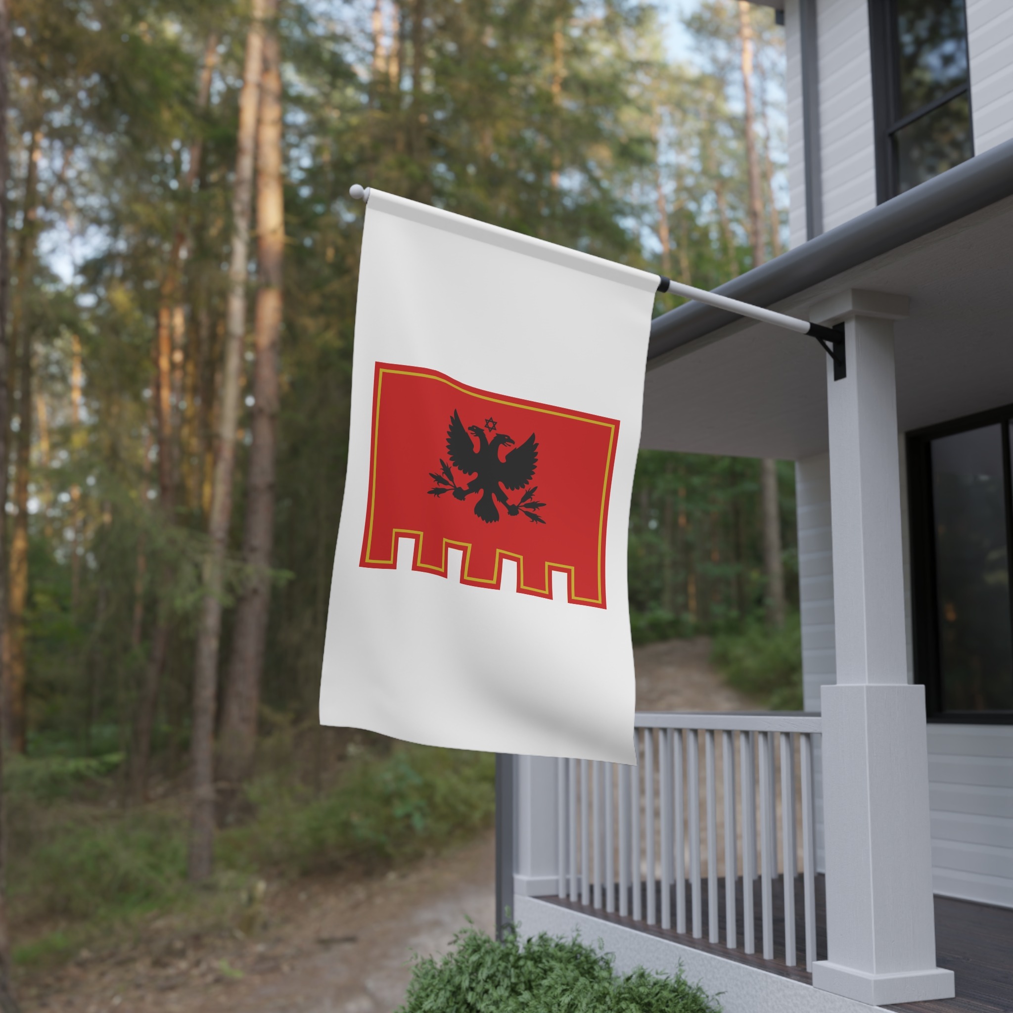 Flag Piana Degli Albanesi Sicily Historical Arbereshe Albanian Community Flag Red With Black Doubleh House Banner - Image 4