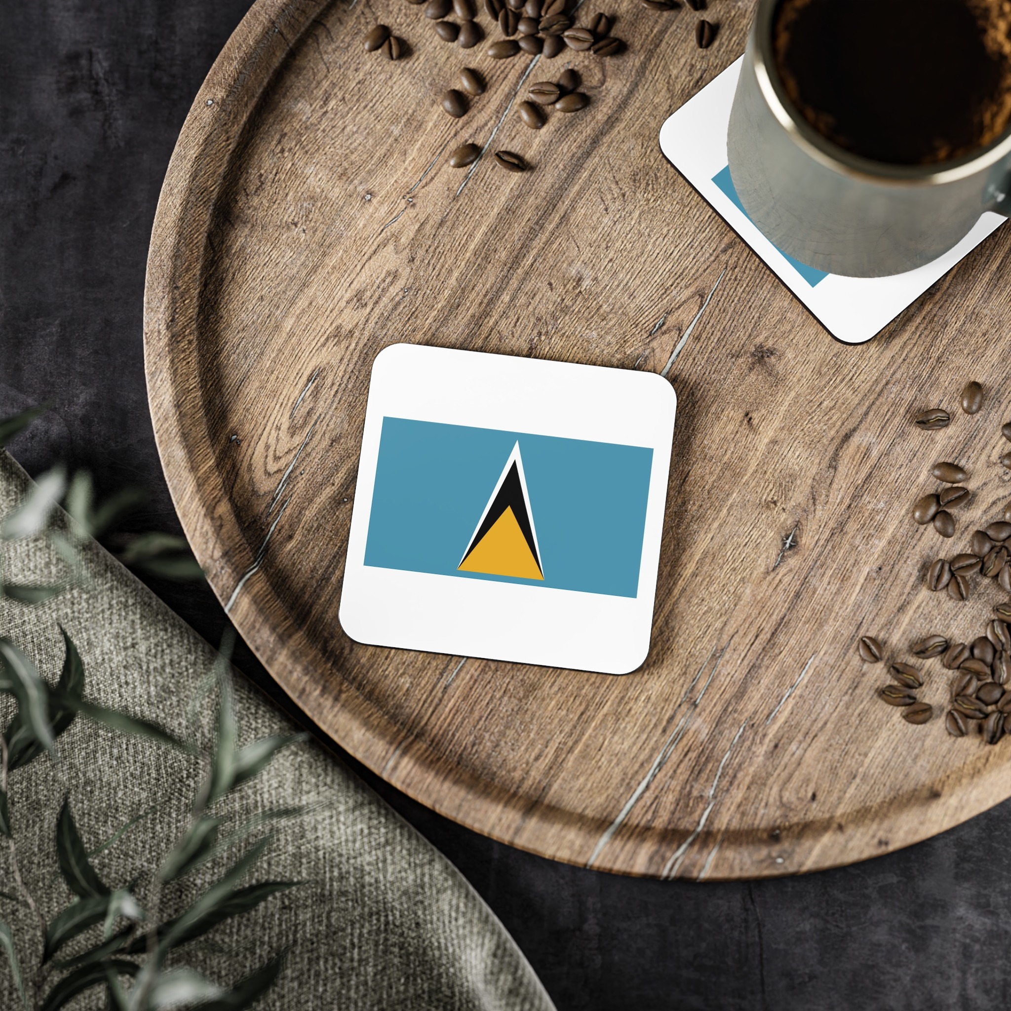 National Flag Saint Lucia With Iconic Triangles Coasters - Image 5