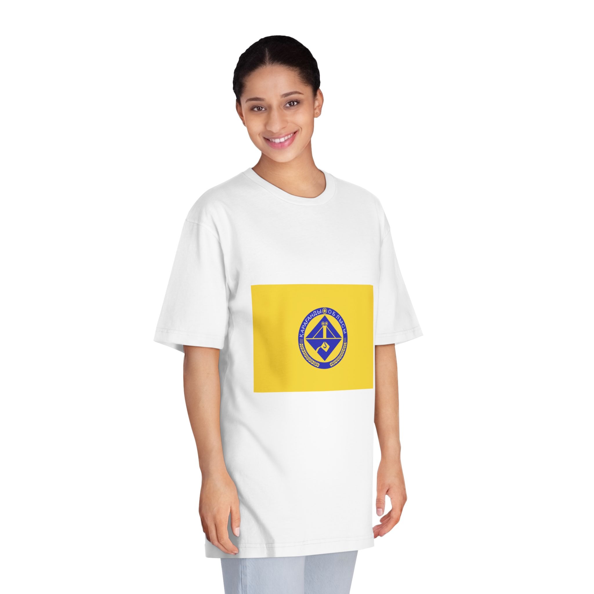 Flag of Karagandy Oblast Unisex Classic Crewneck T Shirt - Image 3