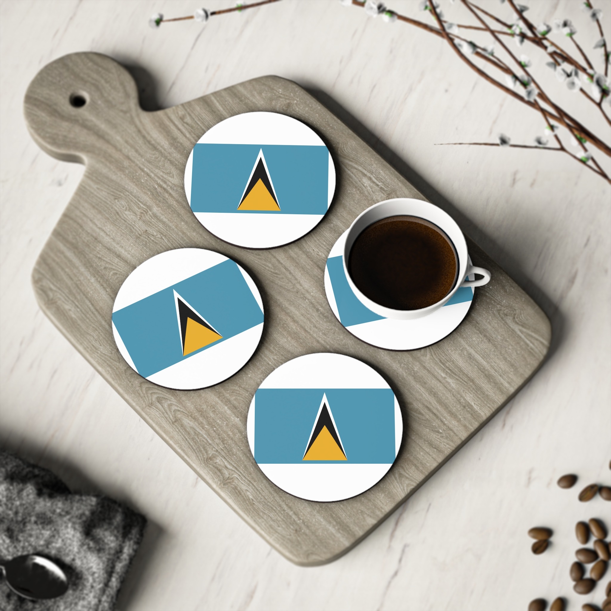 National Flag Saint Lucia With Iconic Triangles Coasters - Image 4