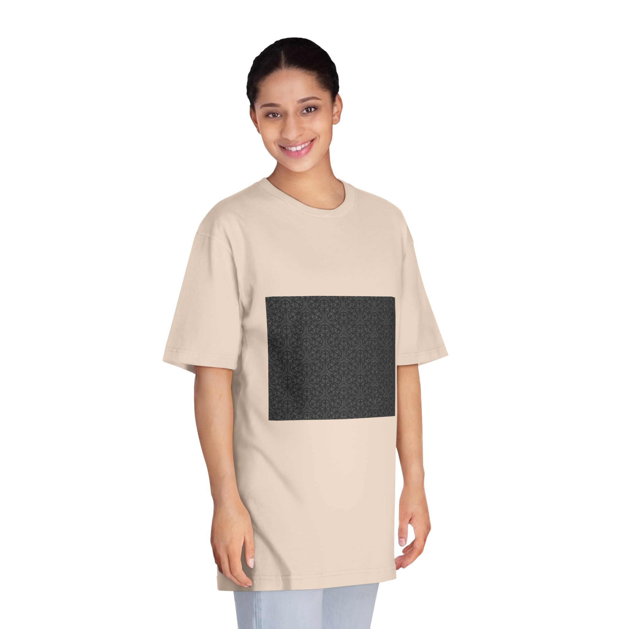 Dark Background With Floral White Ornament Unisex Classic Crewneck T Shirt - Image 11