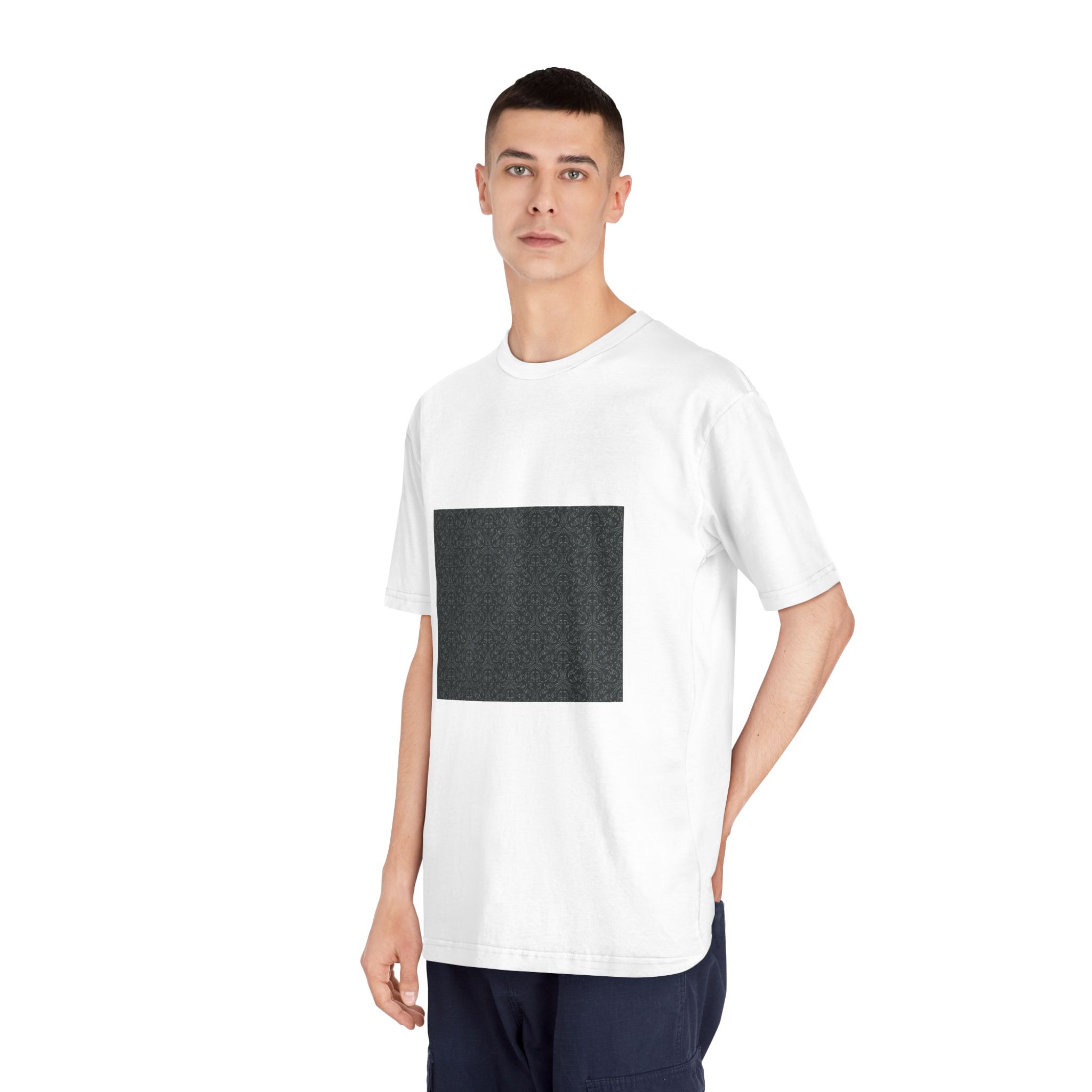 Dark Background With Floral White Ornament Unisex Classic Crewneck T Shirt - Image 4