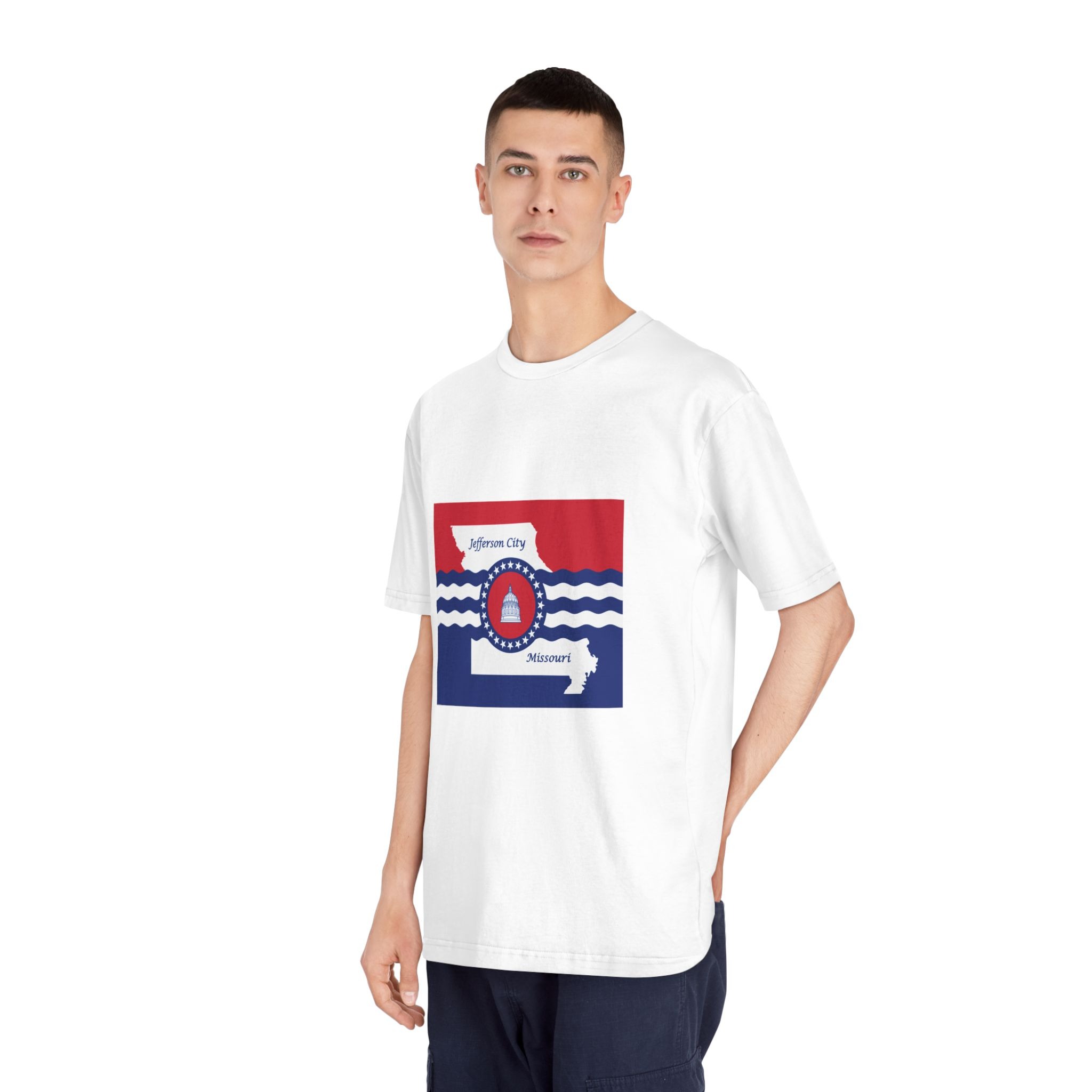 Flag of Jefferson City, Missouri Unisex Classic Crewneck T Shirt - Image 4