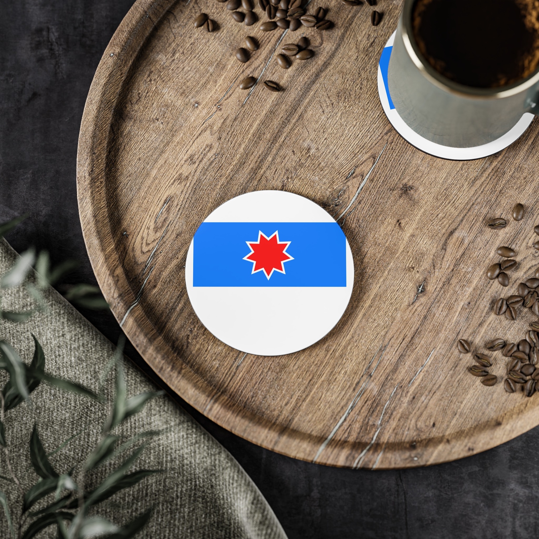 Orok Uilta Flag Blue White Yellow Indigenous Banner Sakhalin Symbol Arctic Heritage Coasters - Image 2
