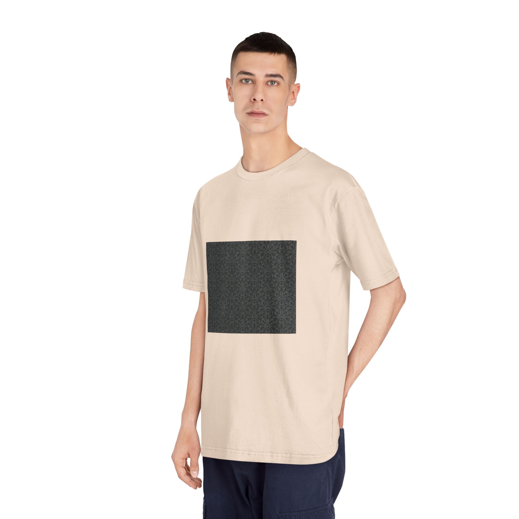 Dark Background With Floral White Ornament Unisex Classic Crewneck T Shirt - Image 12