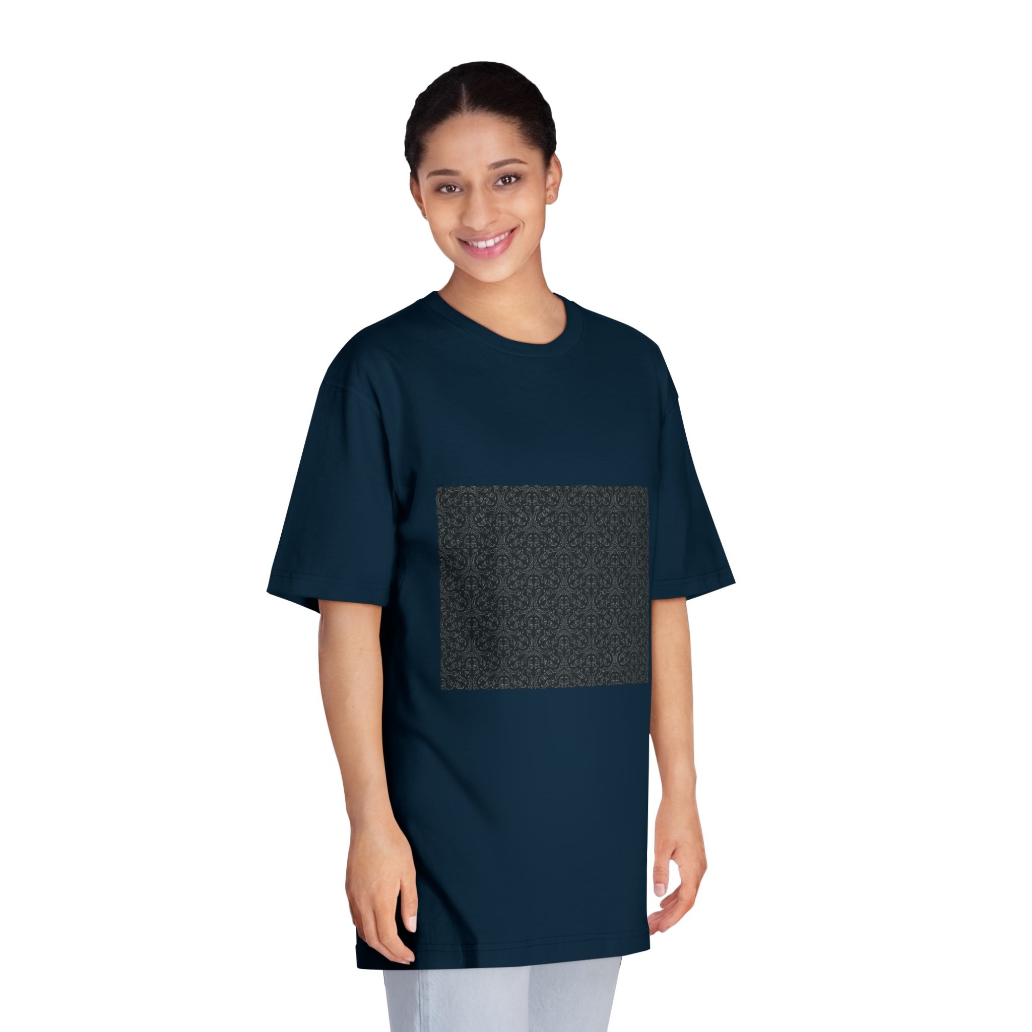 Dark Background With Floral White Ornament Unisex Classic Crewneck T Shirt - Image 19