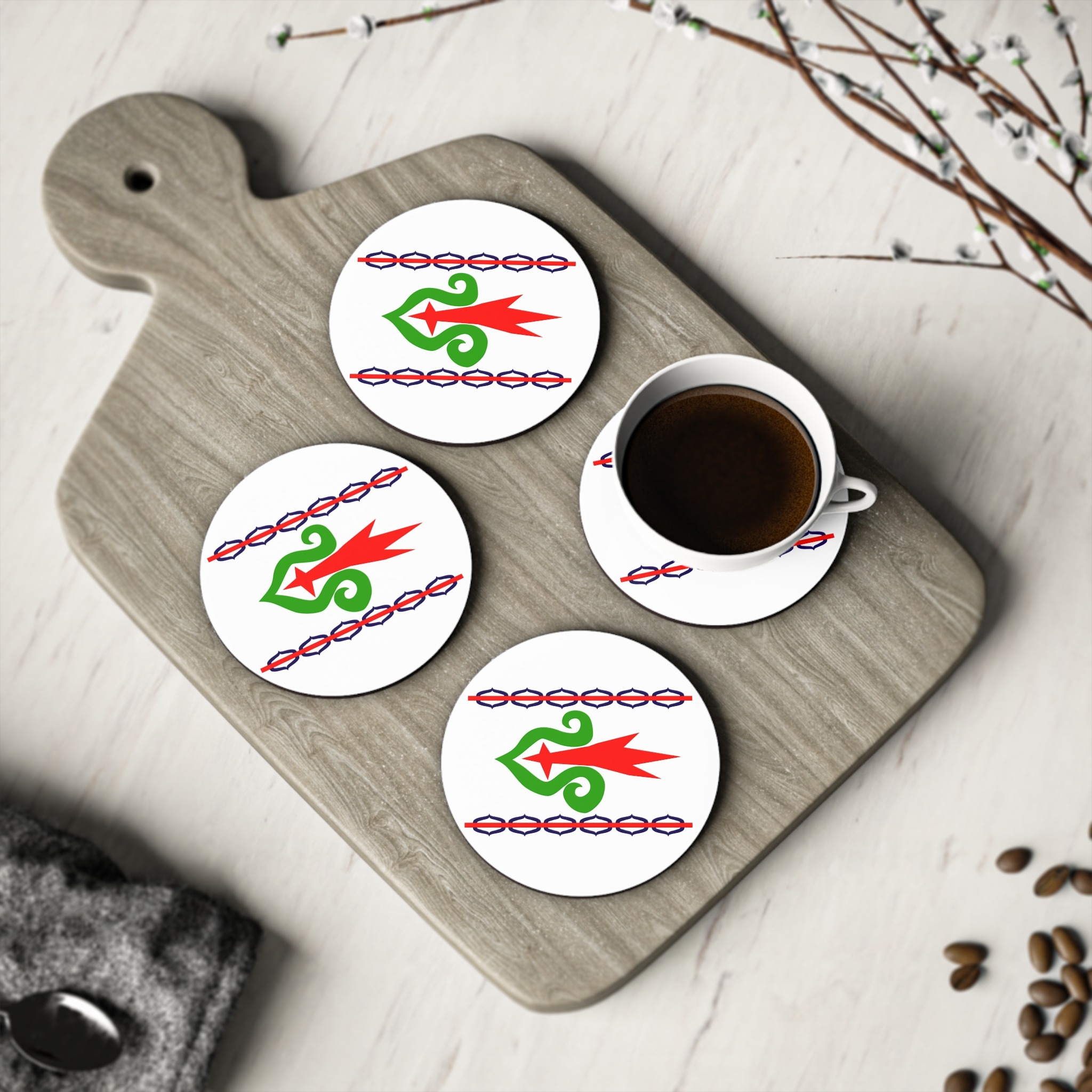 Traditional Flag Sakhalin Kuril Ainu Indigenous Japanese Banner Symbolizing Heritage Coasters - Image 4
