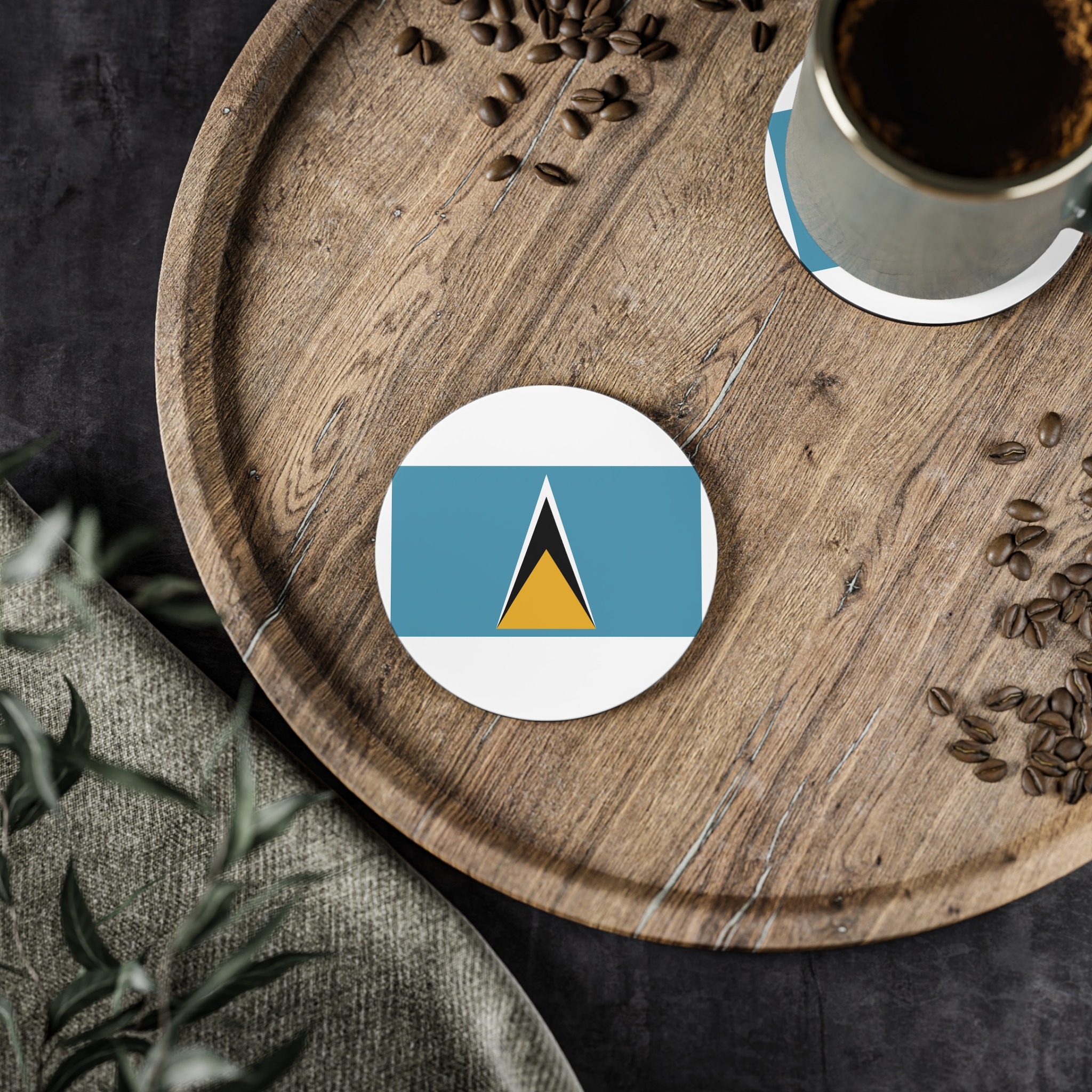 National Flag Saint Lucia With Iconic Triangles Coasters - Image 2