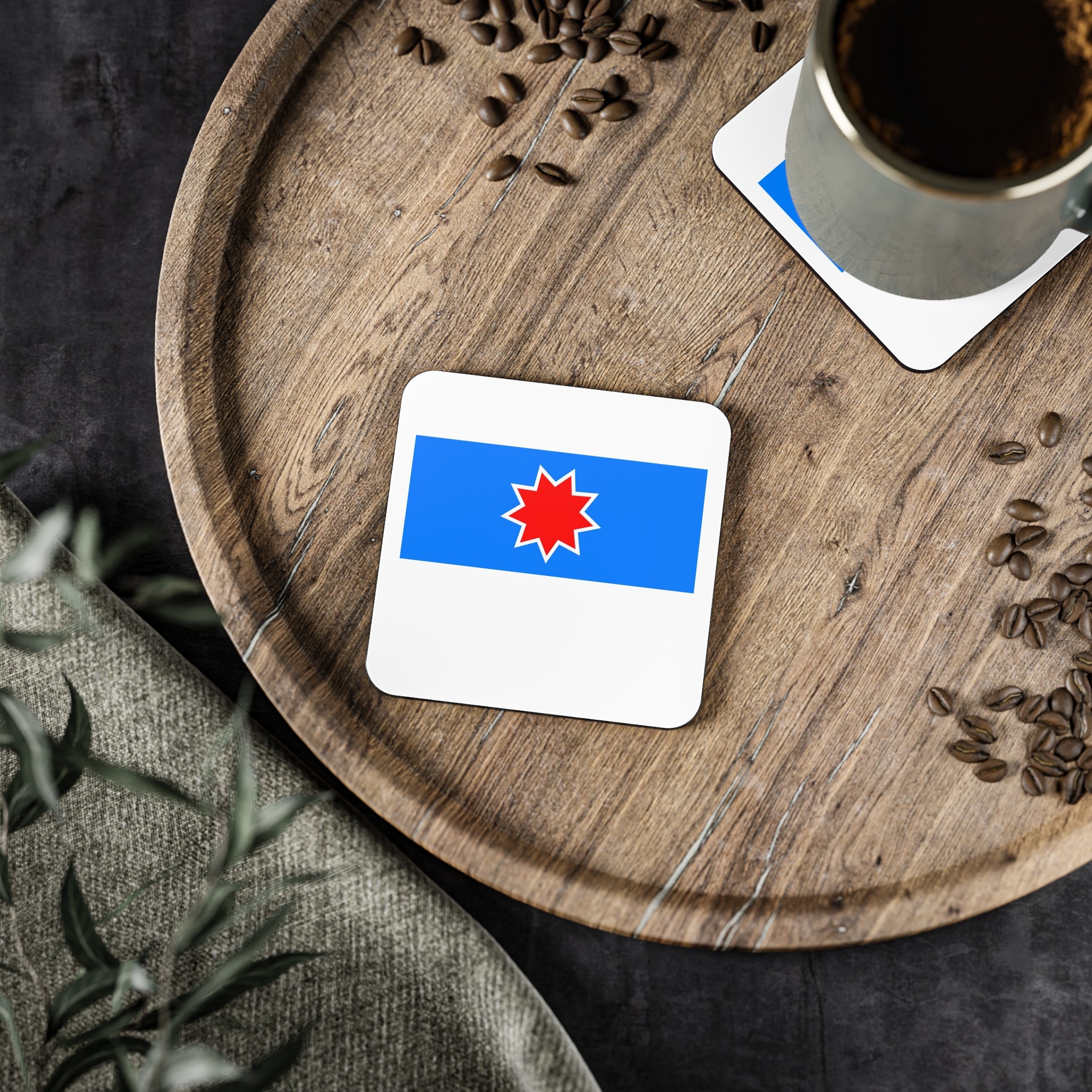 Orok Uilta Flag Blue White Yellow Indigenous Banner Sakhalin Symbol Arctic Heritage Coasters - Image 5